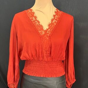 Dolan Scarlet Lace V-Neck Blouse